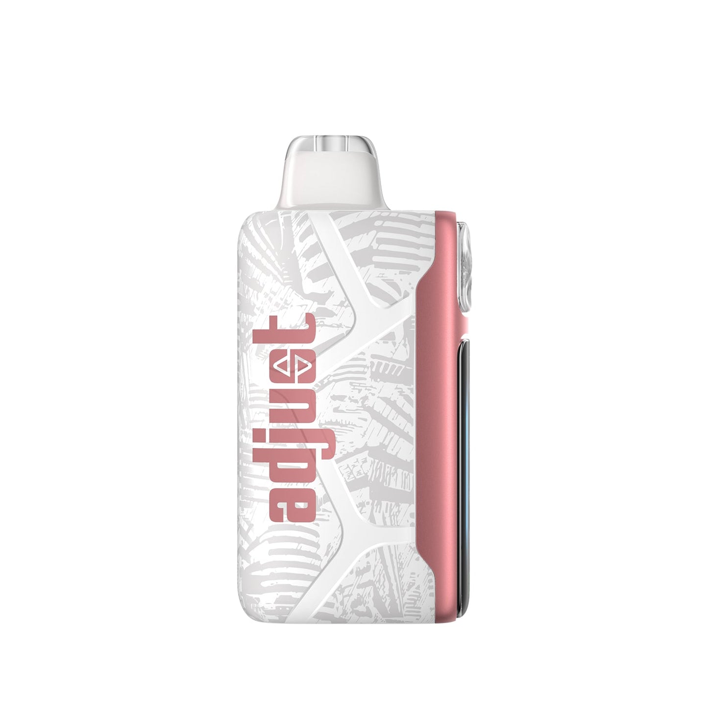 Adjust MyCool Cherry Strazz 40K Puffs Disposable Vape - Soft pink and white device featuring Cherry Strawberry flavor with adjustable cooling levels, 5% nicotine strength, and a digital display to adjust the cooling for a customizable vaping experience.