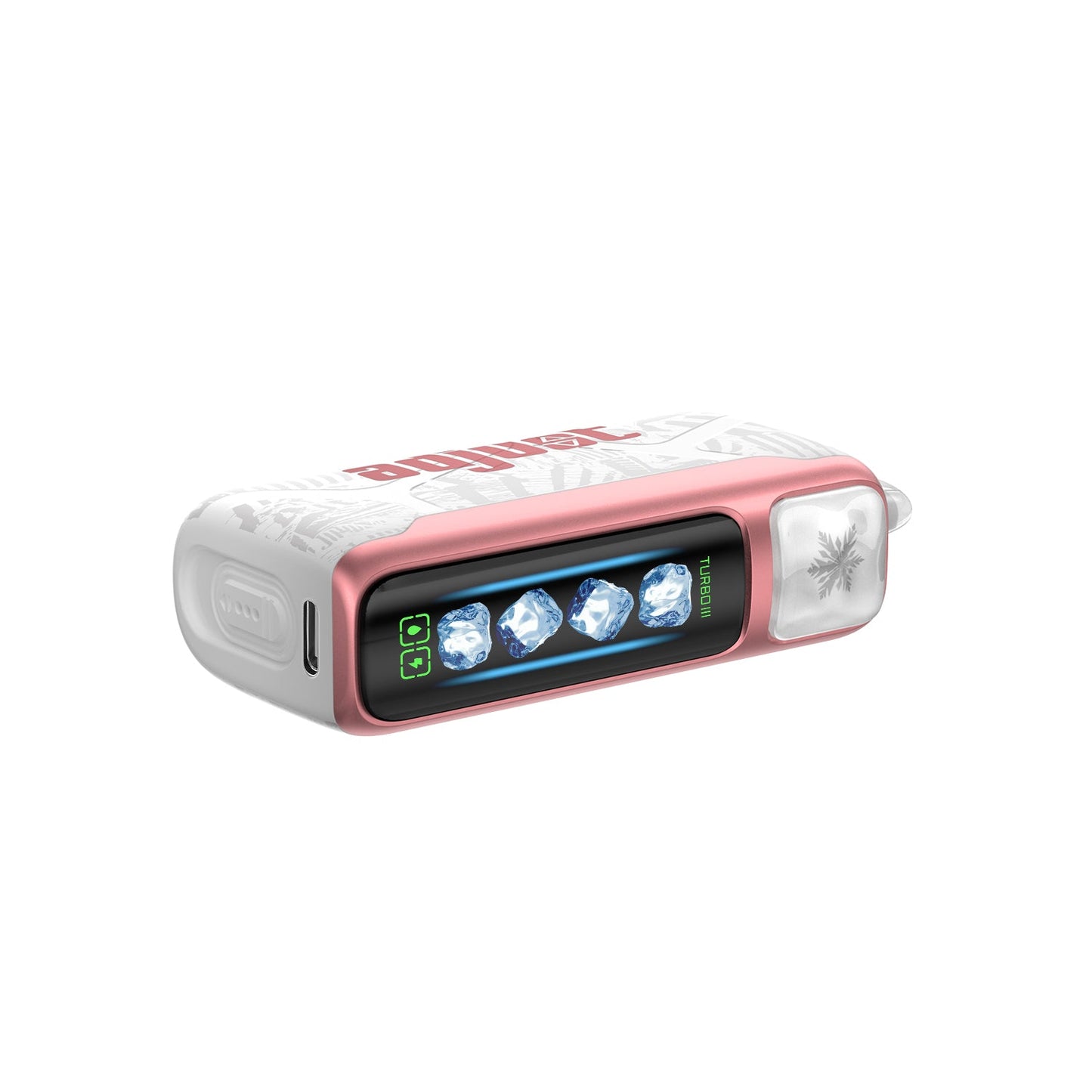 Adjust MyCool Cherry Strazz 40K Puffs Disposable Vape - Soft pink and white device featuring Cherry Strawberry flavor with adjustable cooling levels, 5% nicotine strength, and a digital display to adjust the cooling for a customizable vaping experience.