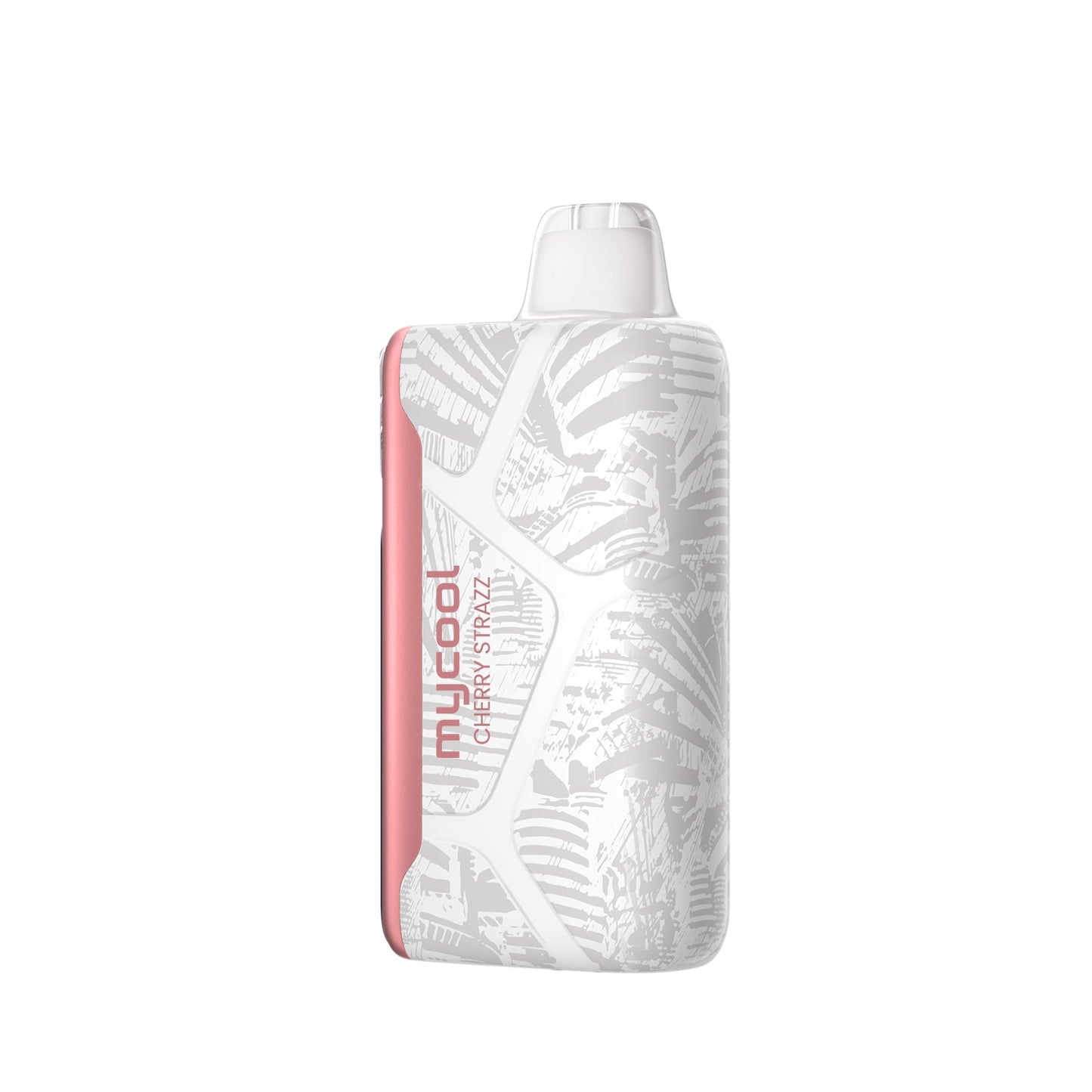 Adjust MyCool Cherry Strazz 40K Puffs Disposable Vape - Soft pink and white device featuring Cherry Strawberry flavor with adjustable cooling levels, 5% nicotine strength, and a digital display to adjust the cooling for a customizable vaping experience.