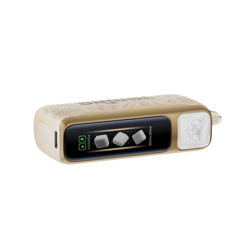Adjust MySweet Lemon Heads Vape Device - Compact yellow design with adjustable sweetness levels, interactive screen display, and rechargeable functionality for up to 40K puffs.