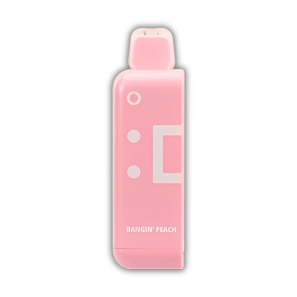 Bangin’ Peach Off Stamp Classic Cube Pod – a stylish pink disposable vape featuring a smooth and juicy peach flavor with a sleek design. Available now at AdjustableVapes.com.