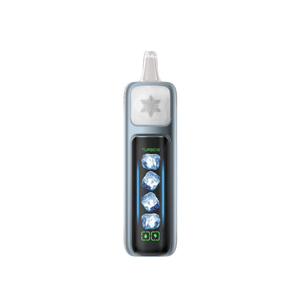 Adjust MyCool Blue Razz Ice 40K Puffs Disposable Vape - Featuring a refreshing blue raspberry with ice flavor and adjustable cooling feature, 5% nicotine strength, soft blue and white design.