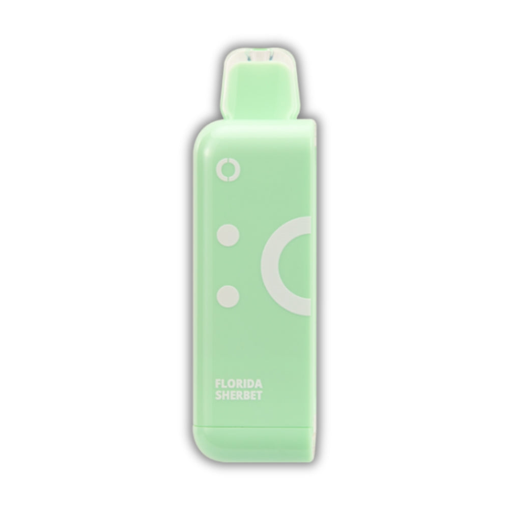 Florida Sherbet Off Stamp Classic Cube Pod – a pastel green vape offering a smooth and fruity sherbet-inspired vaping experience. Get yours today at AdjustableVapes.com.