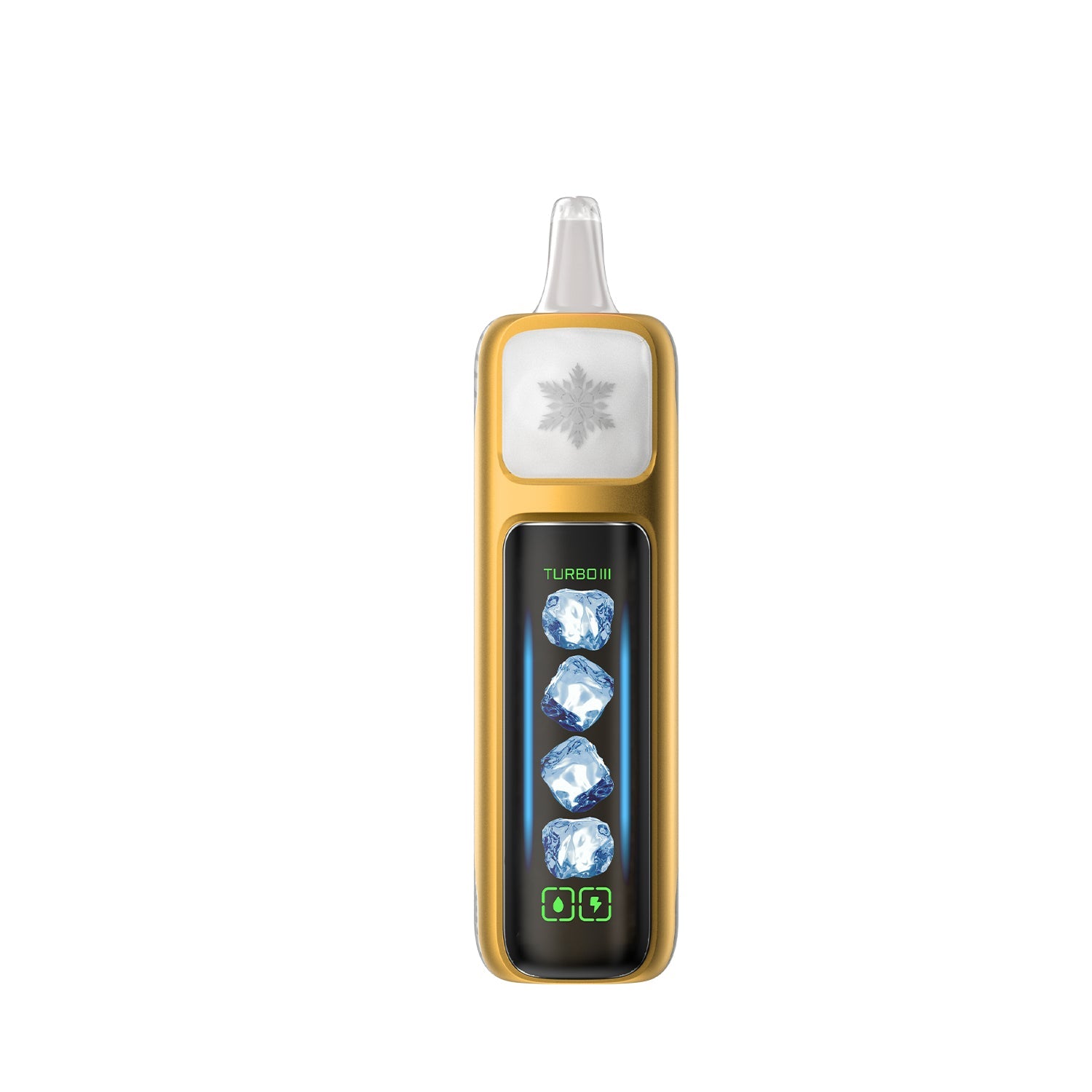 Adjust MyCool Mango Magic 40K Puffs Disposable Vape- White and gold- colored device featuring a tropical mango flavor with adjustable cooling levels, 5% nicotine strength, and a vibrant design, with a clear display of customizable options.