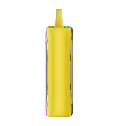 Adjust MyFlavor Pineapple Peach Ice vape device featuring a vibrant yellow and teal design. Enjoy 6 adjustable mint flavors with Burst Mode (up to 20K puffs) and Normal Mode (up to 40K puffs), offering a customizable vaping experience with an interactive screen.