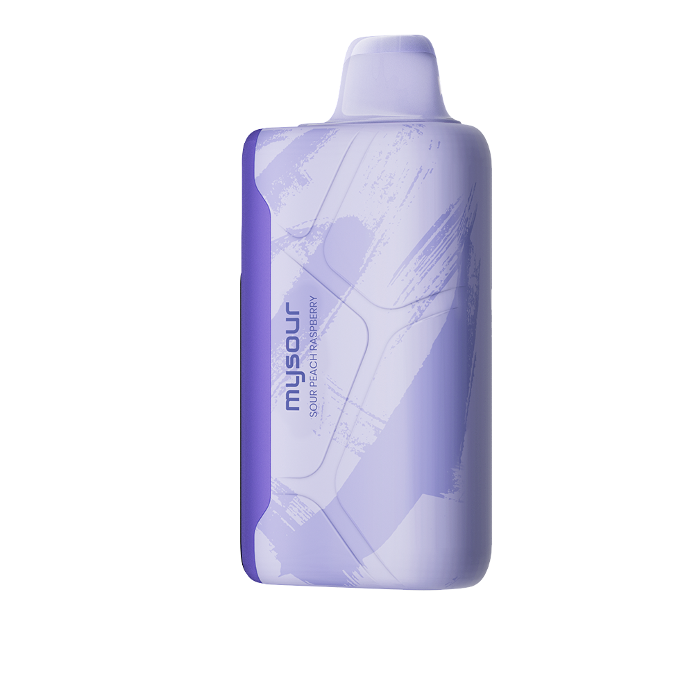 MySour Sour Peach Raspberry disposable vape device featuring a stylish purple design, ergonomic build, and modern display. Premium flavored vape for a smooth and satisfying vaping experience.