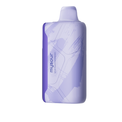 MySour Sour Peach Raspberry disposable vape device featuring a stylish purple design, ergonomic build, and modern display. Premium flavored vape for a smooth and satisfying vaping experience.