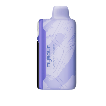 MySour Sour Peach Raspberry disposable vape device featuring a stylish purple design, ergonomic build, and modern display. Premium flavored vape for a smooth and satisfying vaping experience.