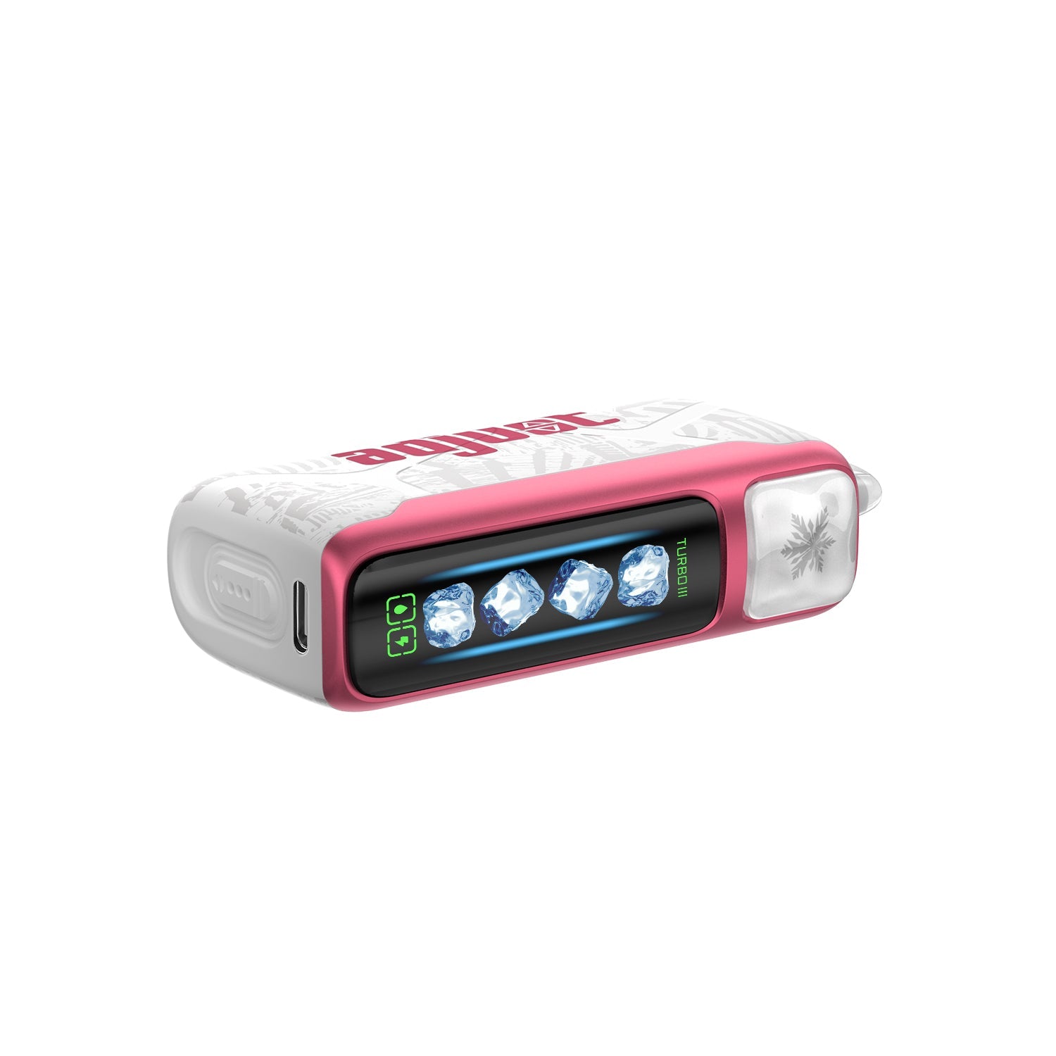 Adjust MyCool Sour Strawberry Dragonfruit 40K Puffs Disposable Vape - Pink and white device featuring a bold combination of sour strawberry and dragonfruit flavors, adjustable cooling levels, 5% nicotine strength, and a clear display showing customizable options for a smooth vaping experience.