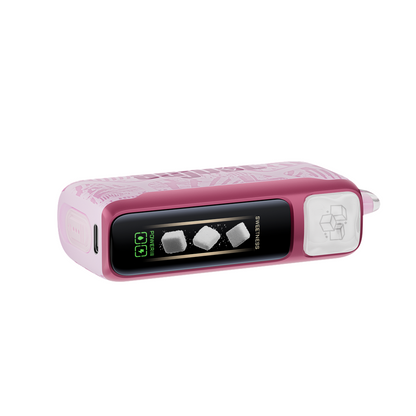 Adjust MySweet Triple Berry Disposable Vape Device - Featuring a sleek pink and white design with intricate patterns, rechargeable functionality, and adjustable sweetness levels for a modern vaping experience.